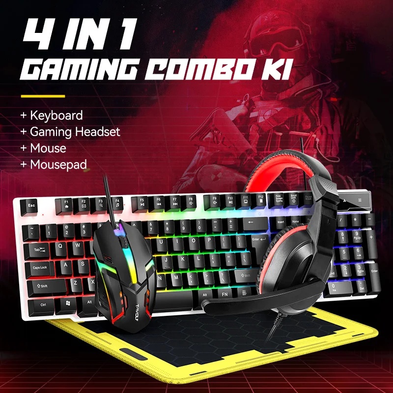 새로운 USB 키보드 및 마우스 게이밍 헤드셋 콤보 4 - Gaming Keyboard Mouse Set 리뷰 및 가격