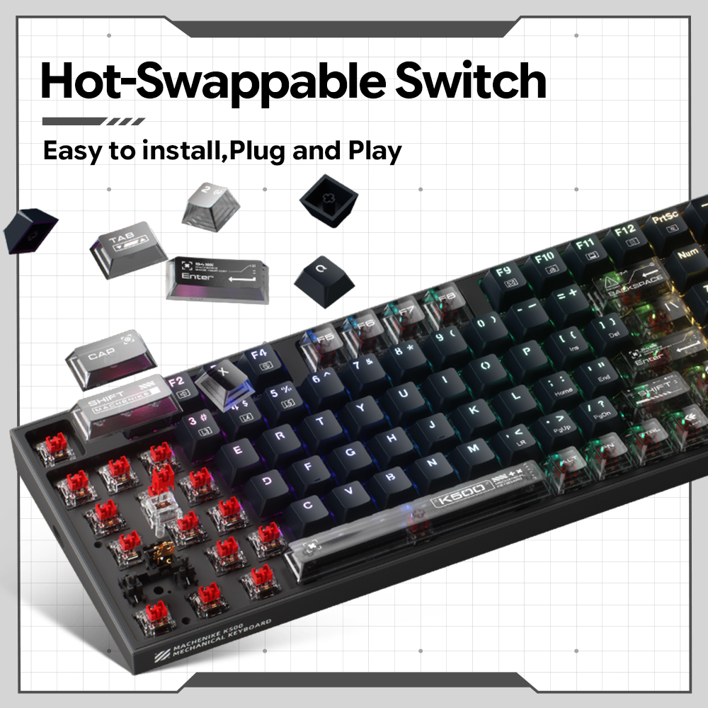 Machenike K500-B94 V2 유선 기계식 키 - Keyboard Gaming Transparent 리뷰 및 가격