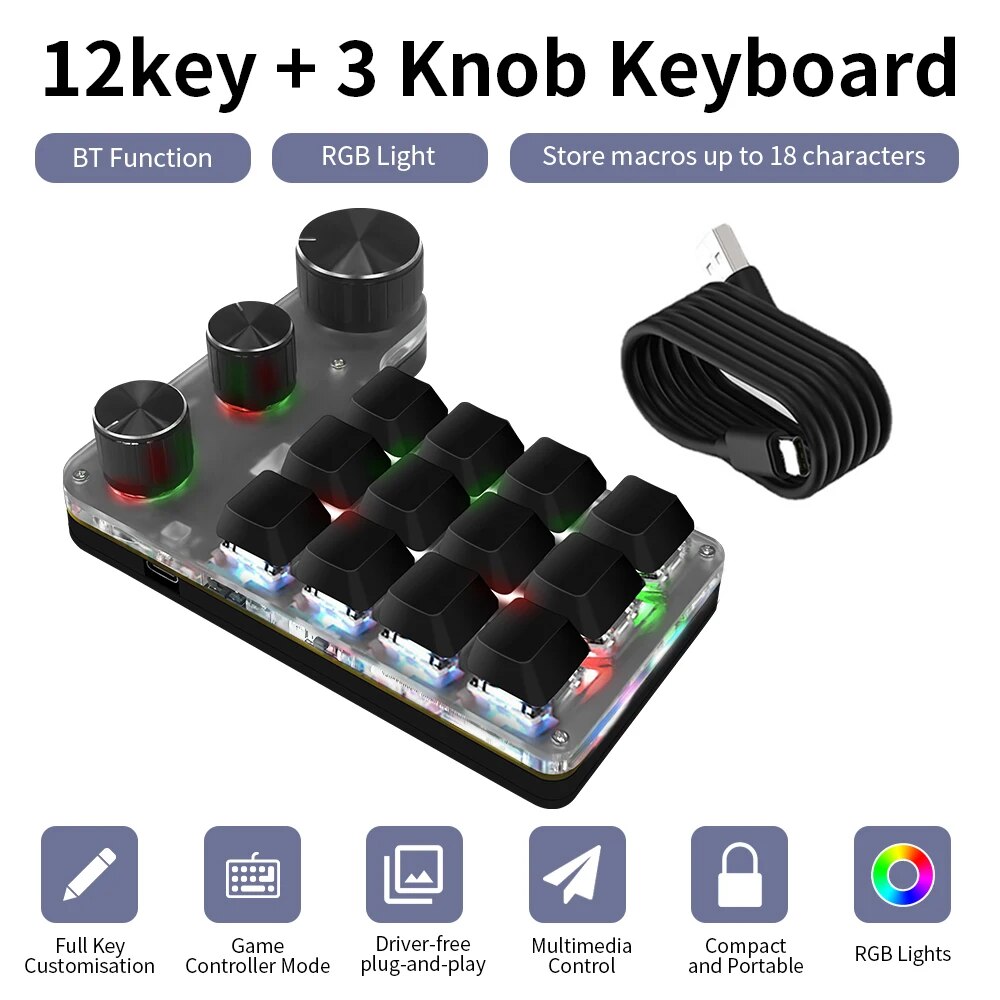 블루투스 프로그래밍 매크로 커스텀 키보드, RGB 12 - Gaming Keyboard Mini Mechanical 리뷰 및 가격